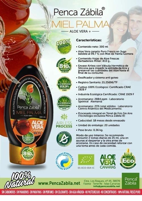 Aloe Vera Miel de Palma Jugo Fresco Puro Ecologico